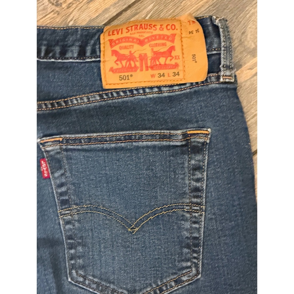 Levis 501 Original Fit Blue Straight Leg Button Fly Jeans 34x34 (34x32) Western - Picture 12 of 12